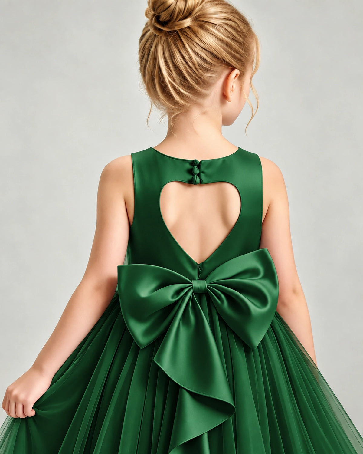 Dark Green Tulle Flower Girl Dress Back Detail View