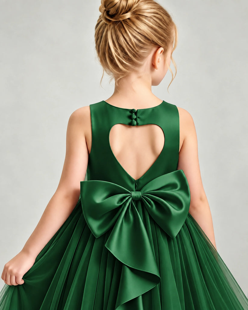 Dark Green Tulle Flower Girl Dress Back Detail View