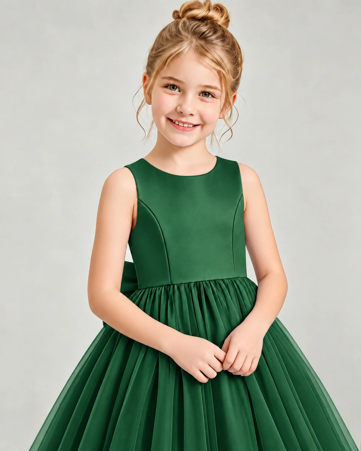 Dark Green Tulle Flower Girl Dress Detail View