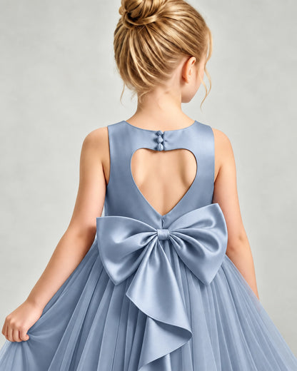 Dusty Blue Tulle Flower Girl Dress Back Detail View