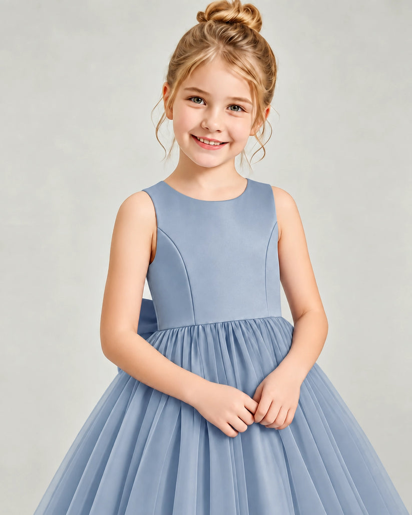 Dusty Blue Tulle Flower Girl Dress Detail View