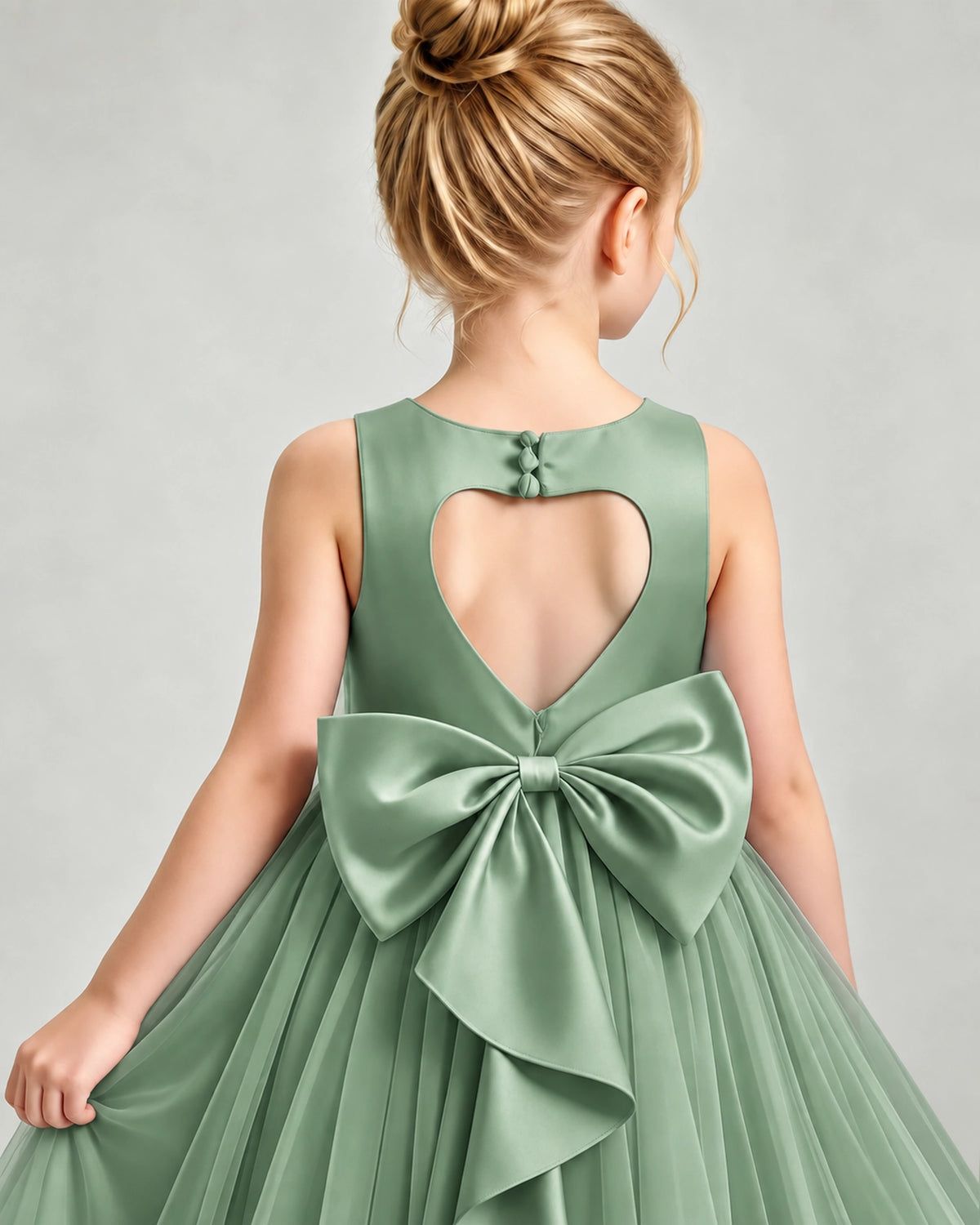 Eucalyptus Tulle Flower Girl Dress Back Detail View