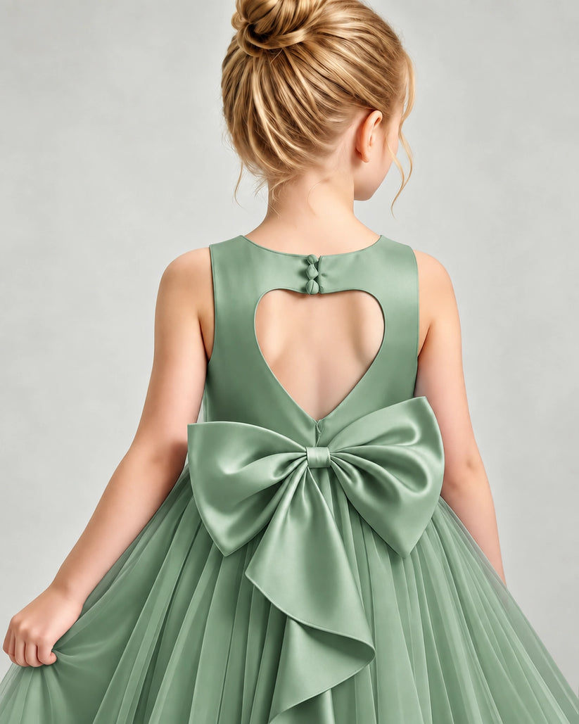 Eucalyptus Tulle Flower Girl Dress Back Detail View