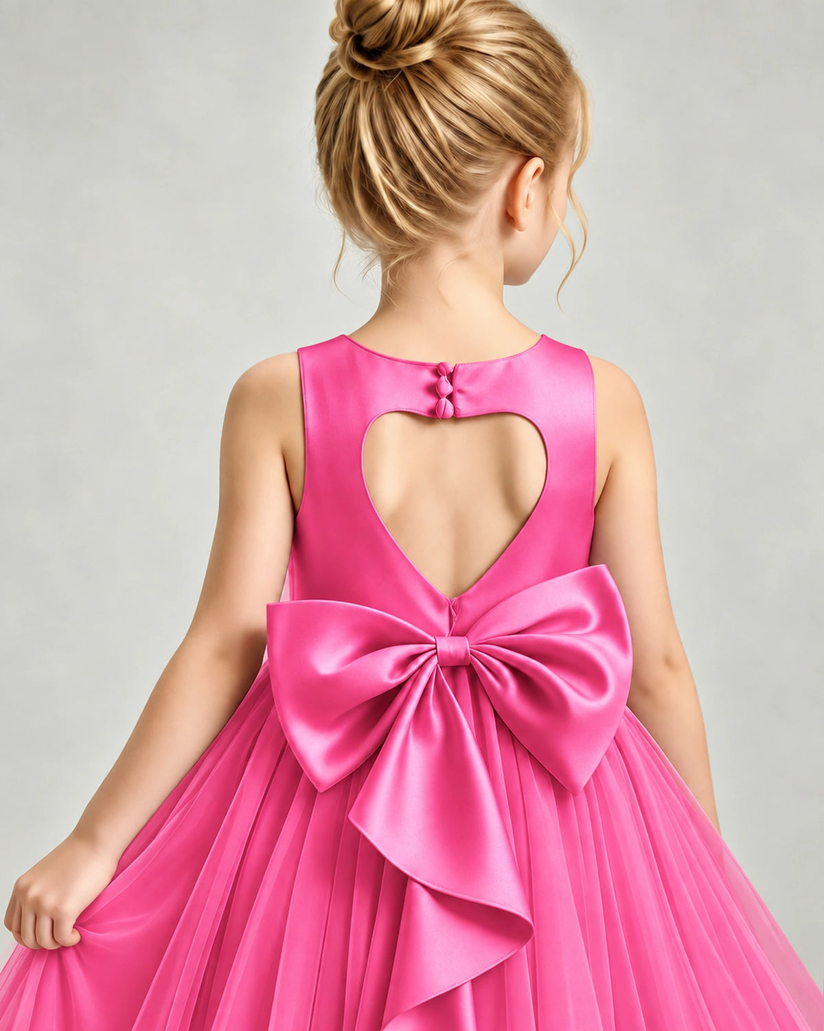 Hot Pink Tulle Flower Girl Dress Back Detail View