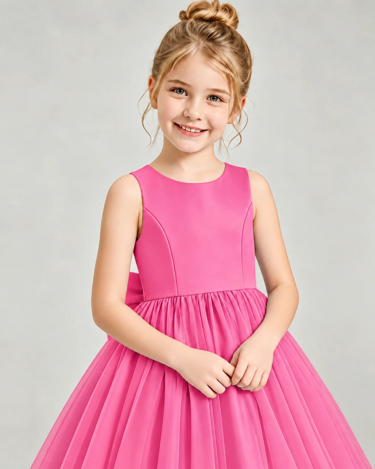 Hot Pink Tulle Flower Girl Dress Detail View
