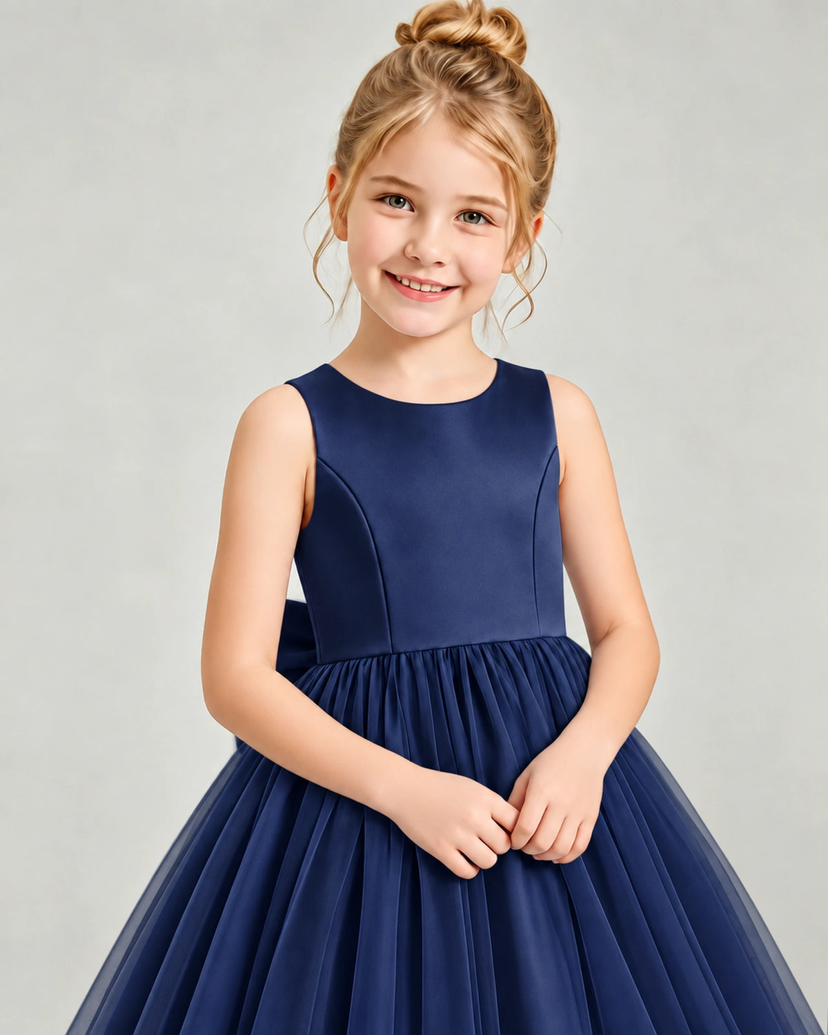 Navy Blue Tulle Flower Girl Dress Detail View