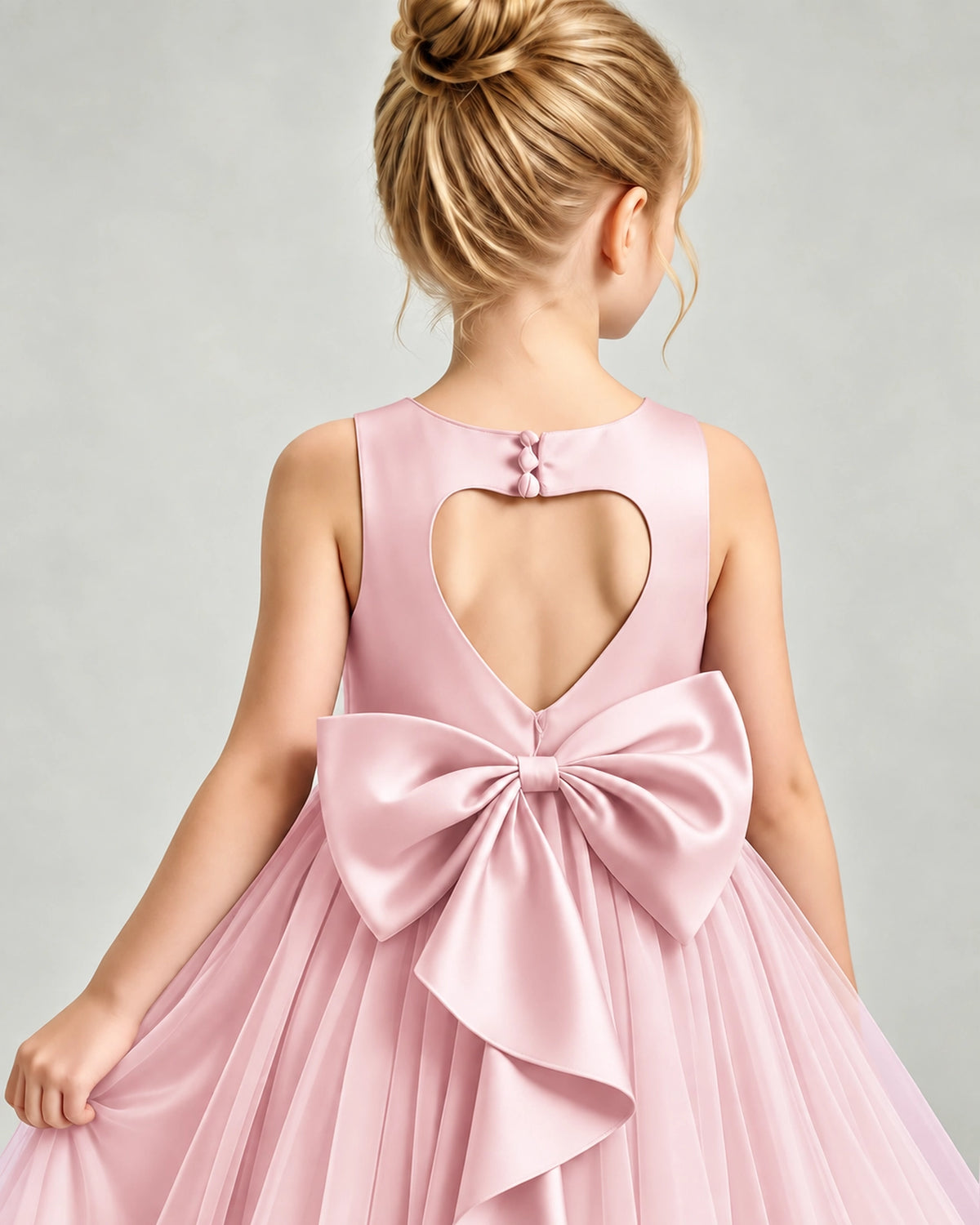 Pink Tulle Flower Girl Dress Back Detail View