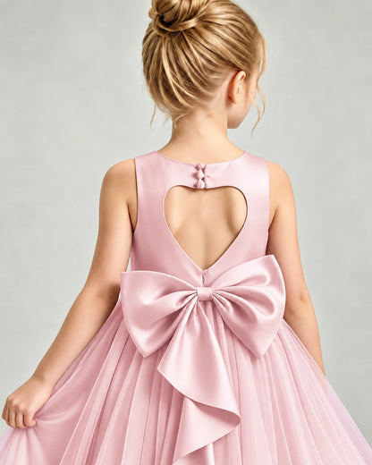 Pink Tulle Flower Girl Dress Back Detail View