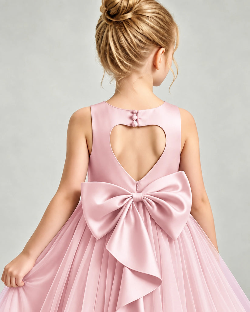 Pink Tulle Flower Girl Dress Back Detail View