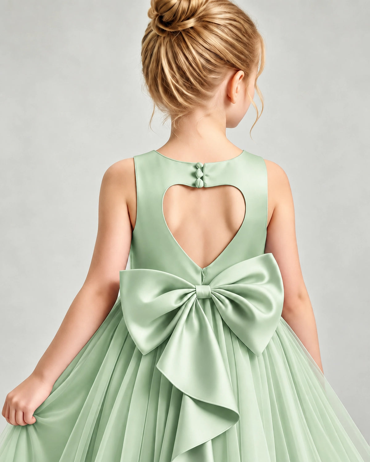 Sage Green Tulle Flower Girl Dress Back Detail View