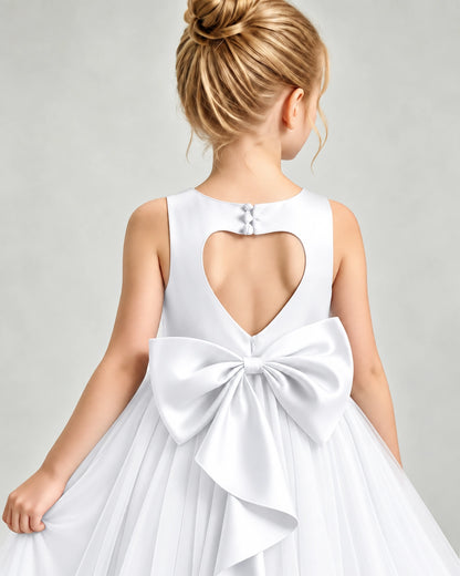 White Tulle Flower Girl Dress Back Detail View