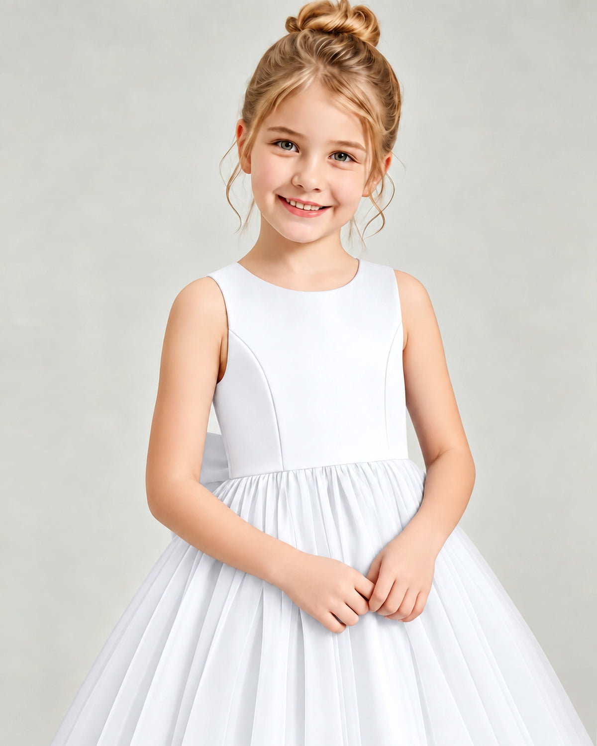 White Tulle Flower Girl Dress Detail View
