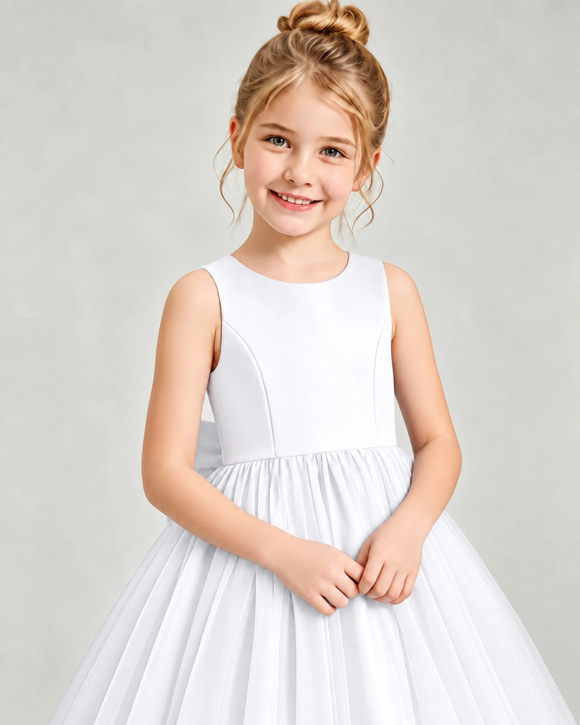 White Tulle Flower Girl Dress Detail View