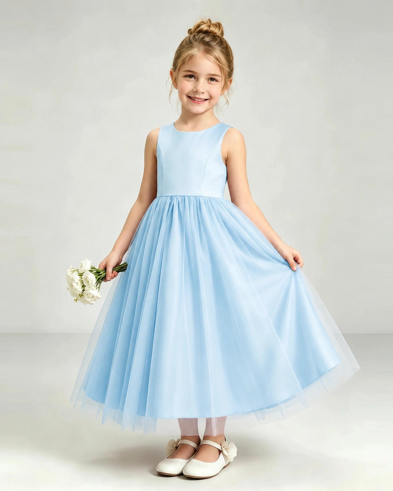 Baby Blue Tulle Flower Girl Dress Front View
