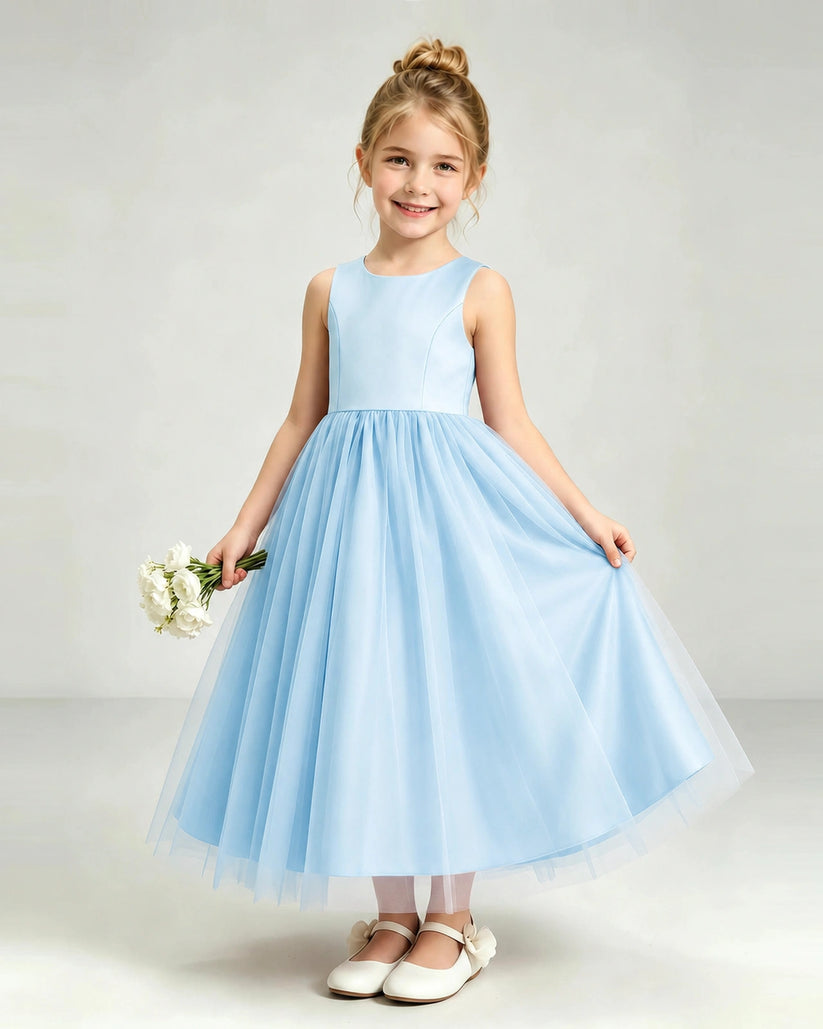 Baby Blue Tulle Flower Girl Dress Front View