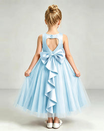 Baby Blue Tulle Flower Girl Dress Back View
