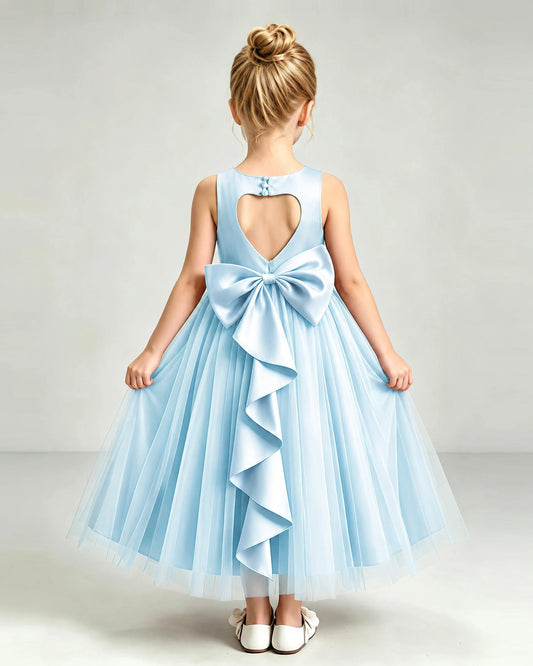 Baby Blue Tulle Flower Girl Dress Back View