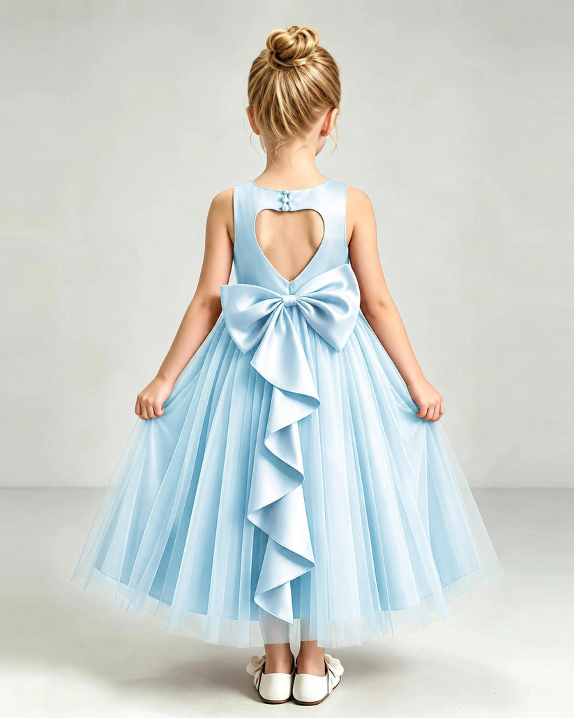 Baby Blue Tulle Flower Girl Dress Back View