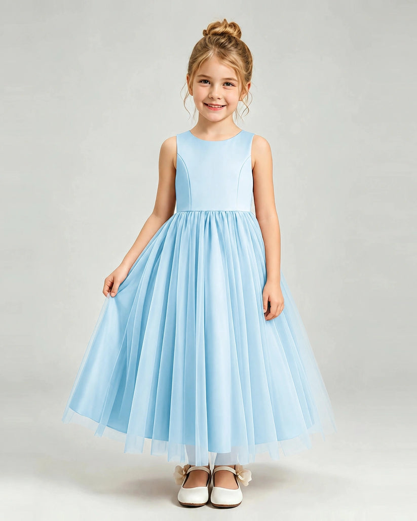 Baby Blue Tulle Flower Girl Dress Front View