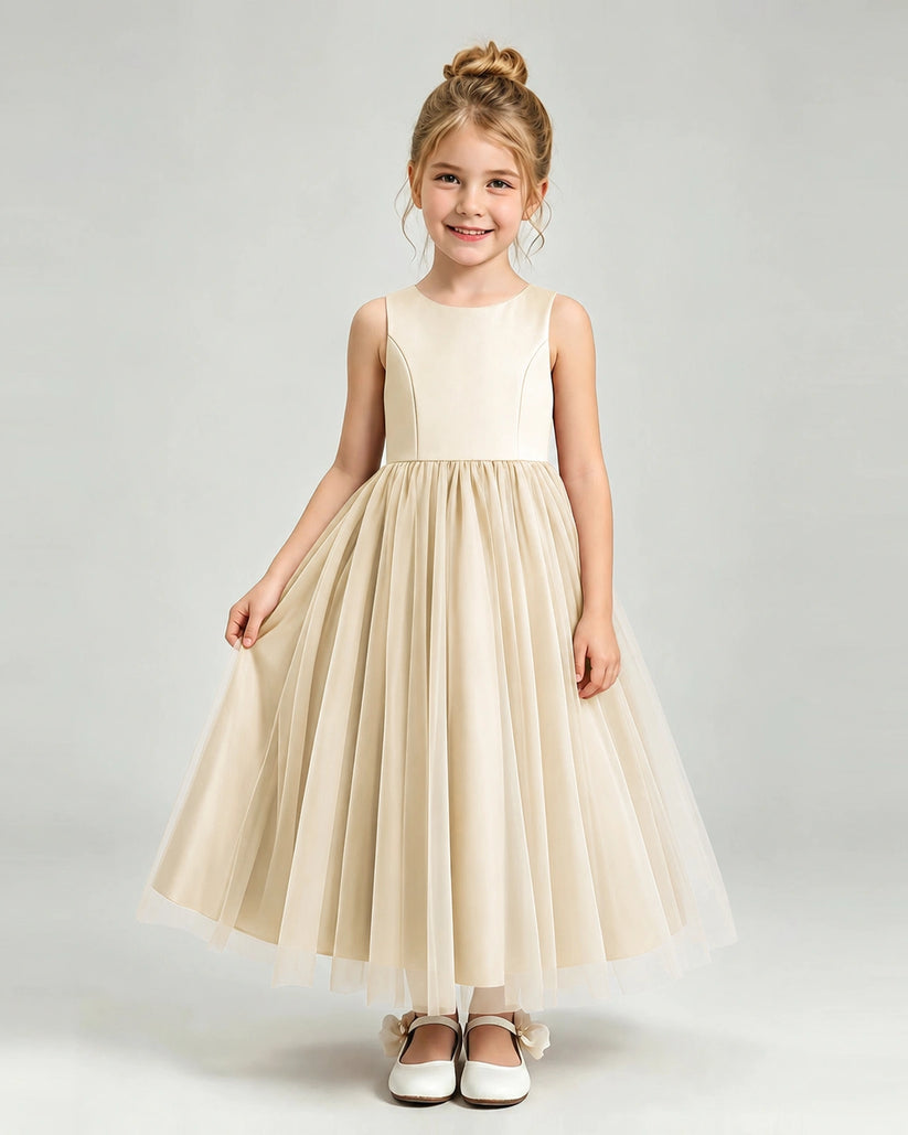 Champagne Tulle Flower Girl Dress Front View