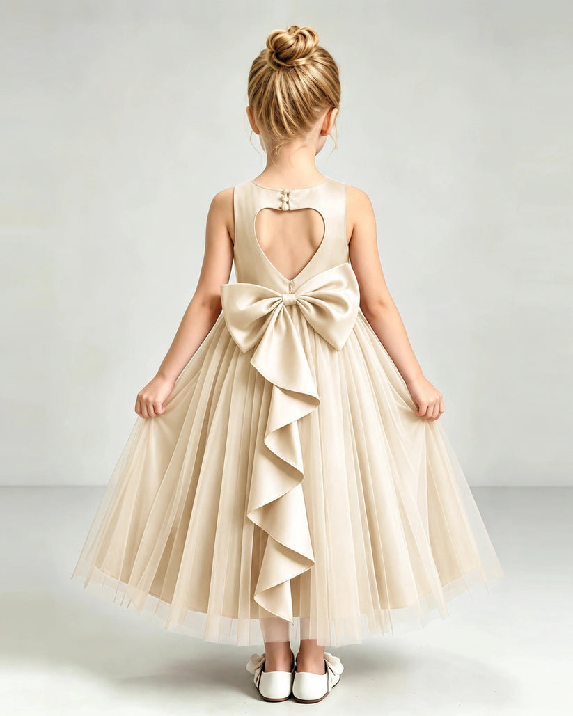 Champagne Tulle Flower Girl Dress Back View