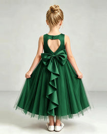 Dark Green Tulle Flower Girl Dress Back View