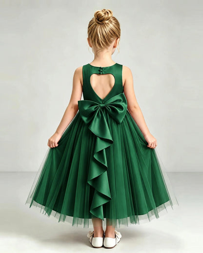 Dark Green Tulle Flower Girl Dress Back View