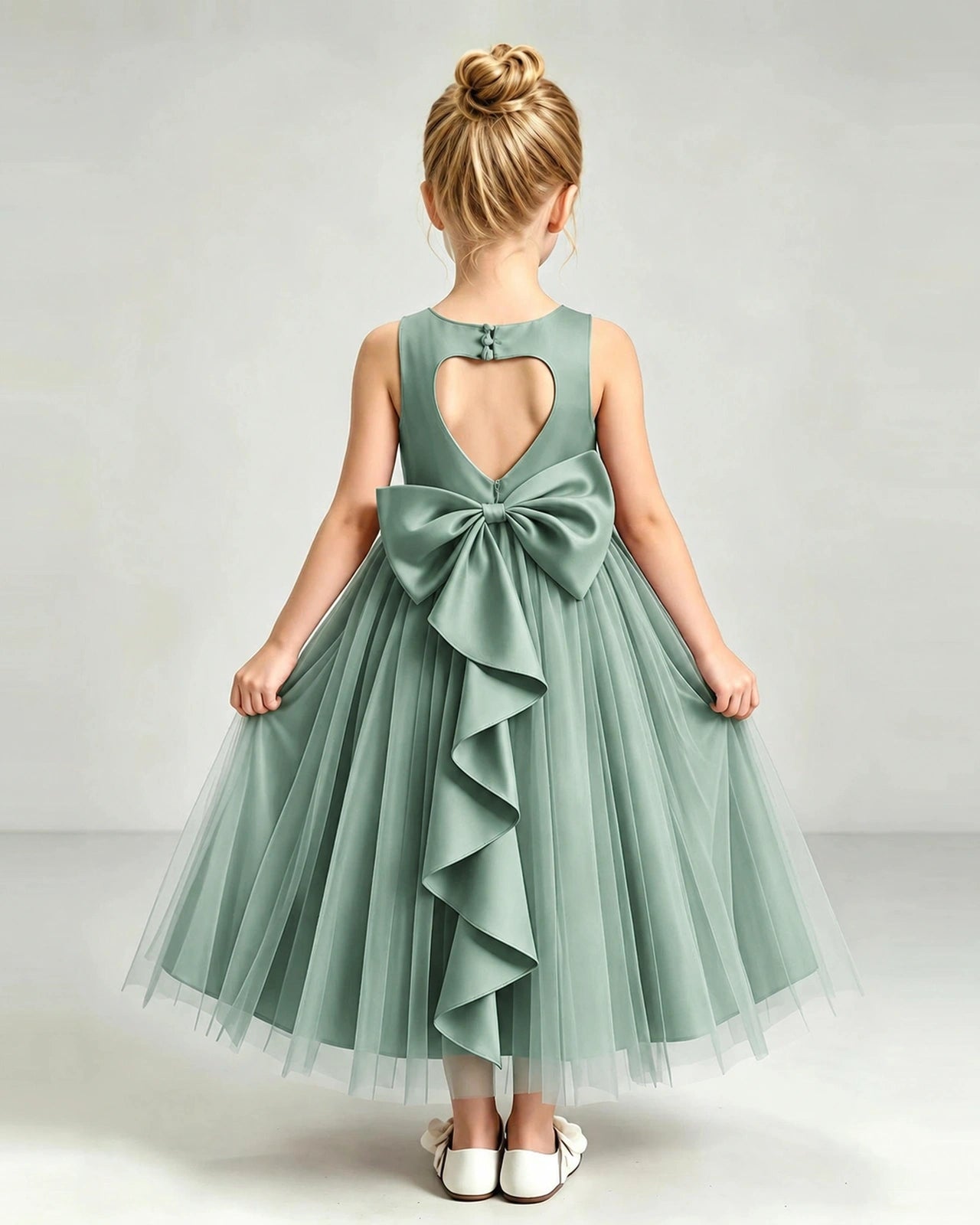 Eucalyptus Tulle Flower Girl Dress Back View