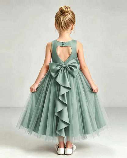 Eucalyptus Tulle Flower Girl Dress Back View