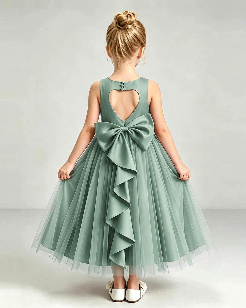 Eucalyptus Tulle Flower Girl Dress Back View