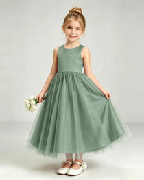 Eucalyptus Tulle Flower Girl Dress Front View