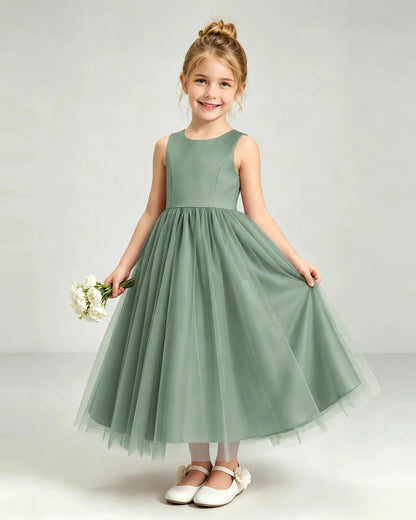 Eucalyptus Tulle Flower Girl Dress Front View