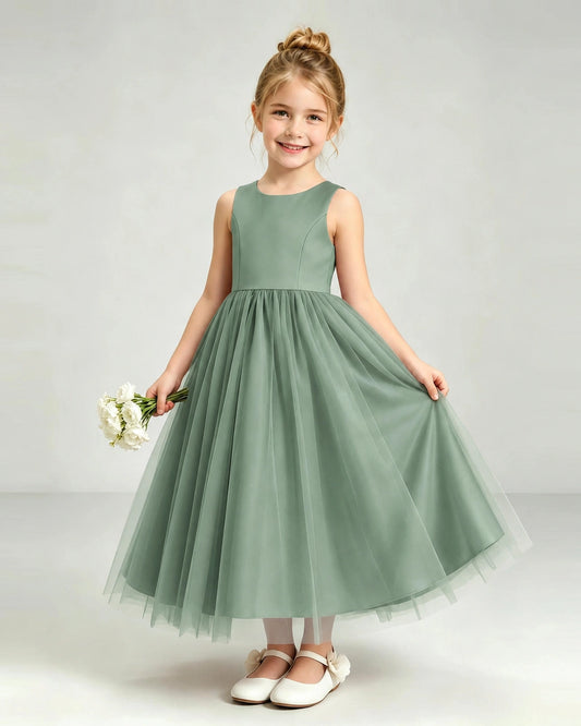 Eucalyptus Tulle Flower Girl Dress Front View