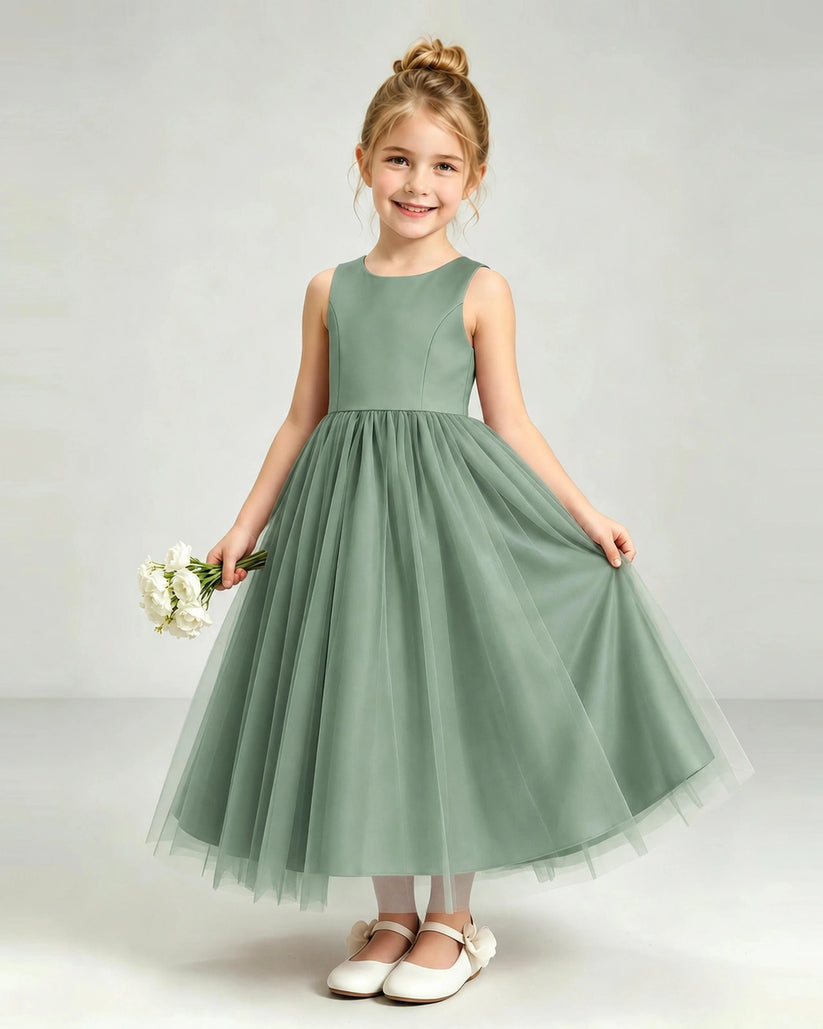 Eucalyptus Tulle Flower Girl Dress Front View