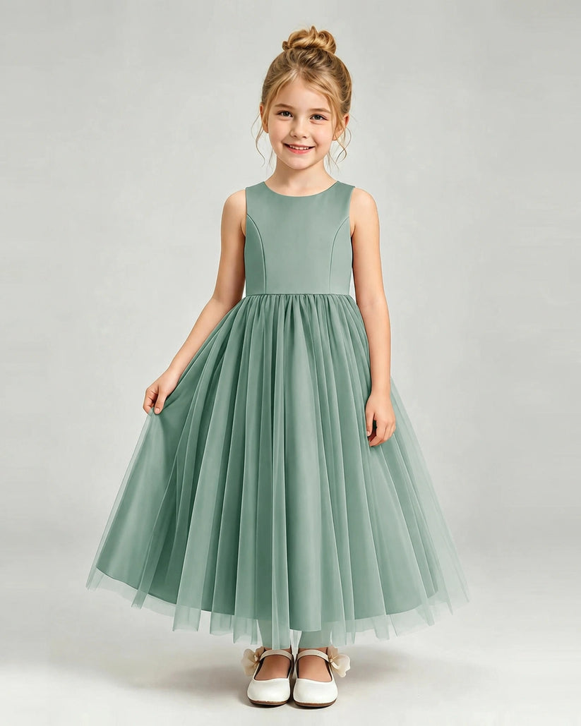 Eucalyptus Tulle Flower Girl Dress Front View