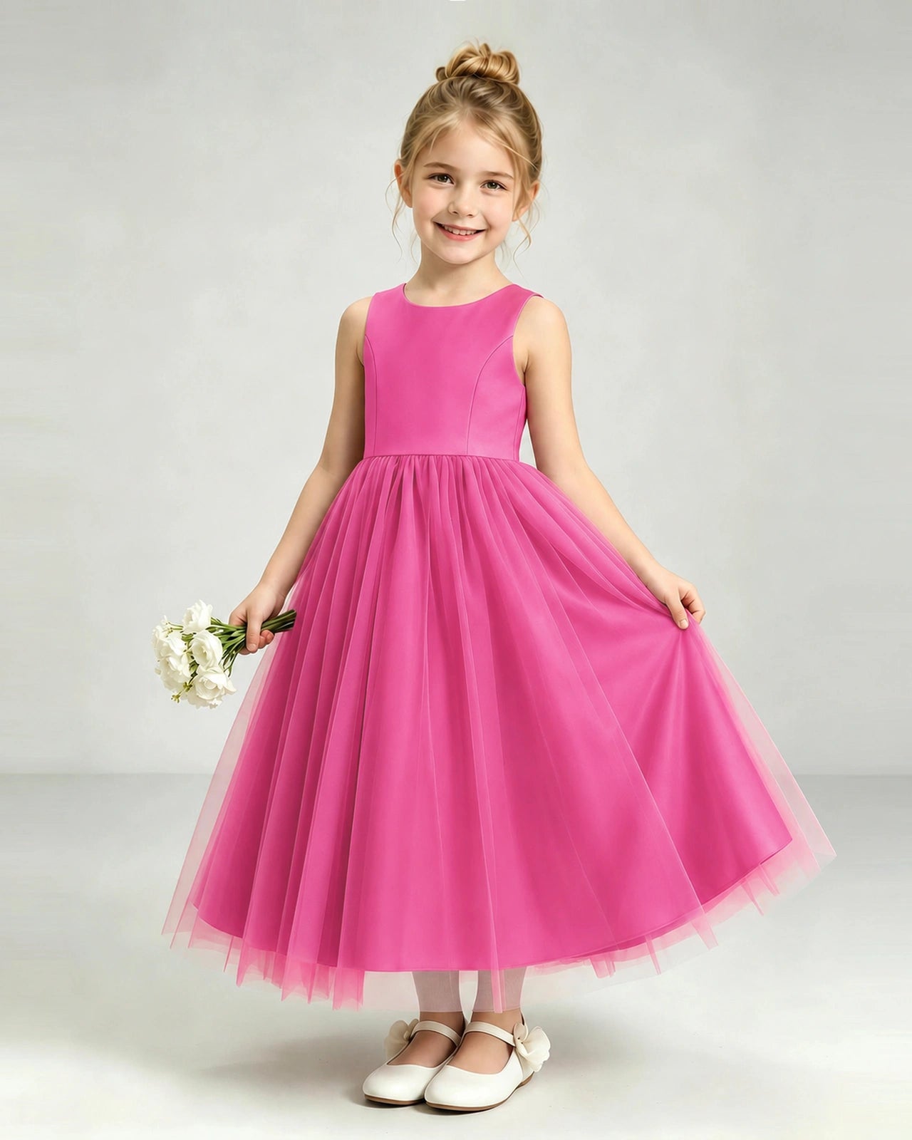 Hot Pink Tulle Flower Girl Dress Front View