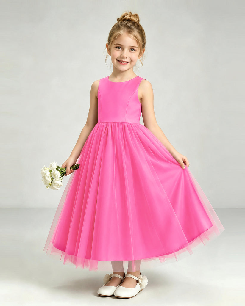 Hot Pink Tulle Flower Girl Dress Front View