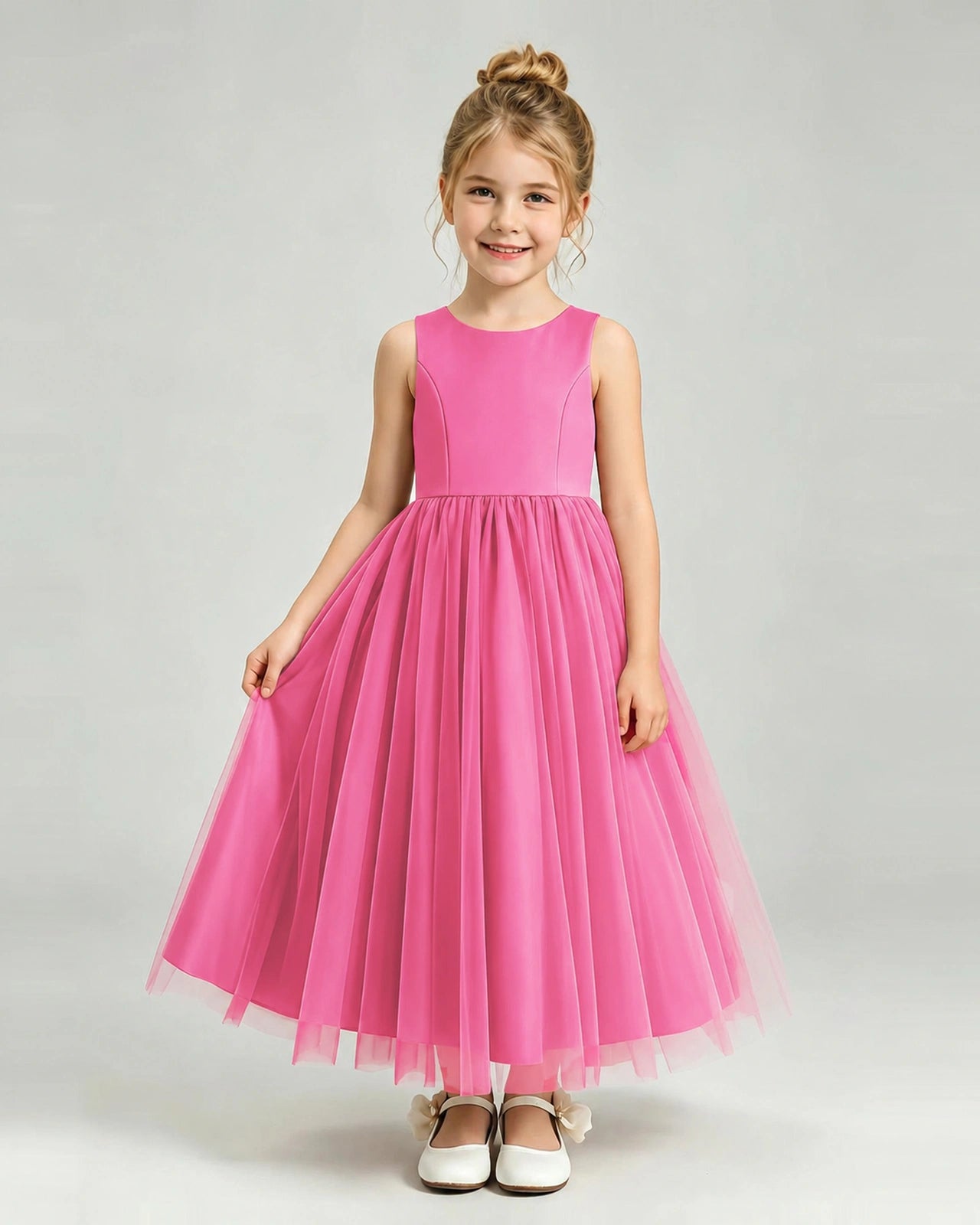 Hot Pink Tulle Flower Girl Dress Front View