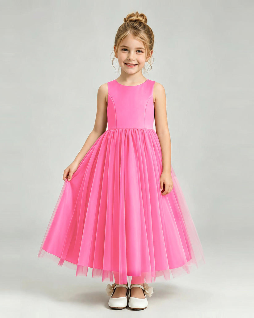 Hot Pink Tulle Flower Girl Dress Front View
