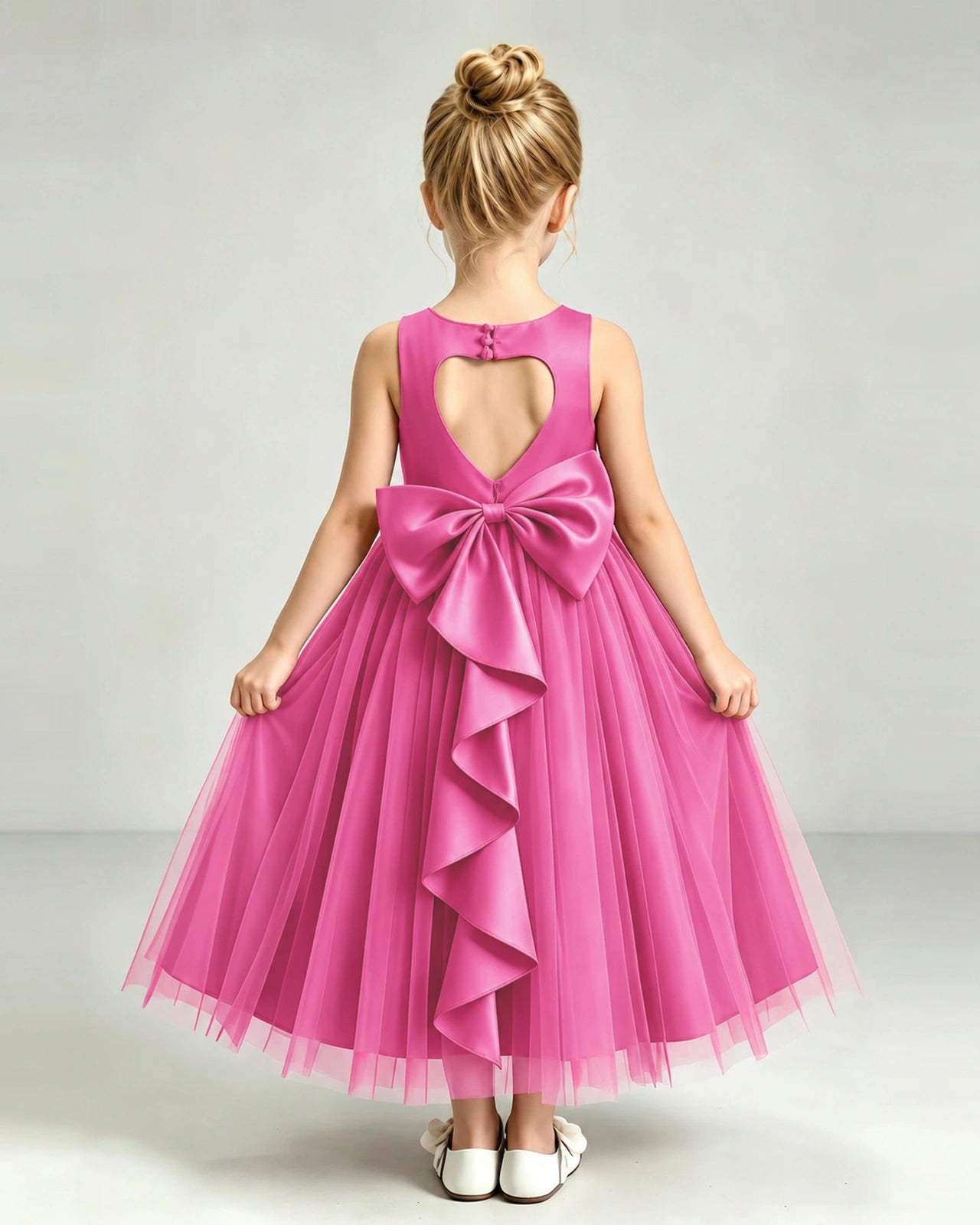 Hot Pink Tulle Flower Girl Dress Back View