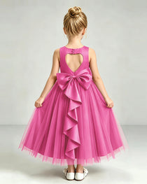 Hot Pink Tulle Flower Girl Dress Back View