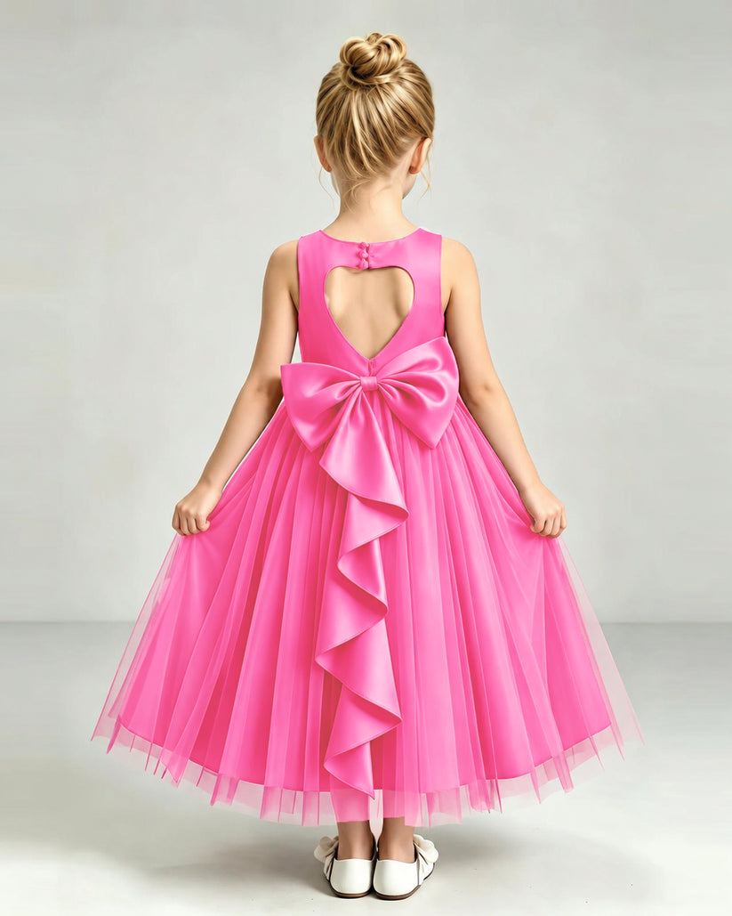 Hot Pink Tulle Flower Girl Dress Back View