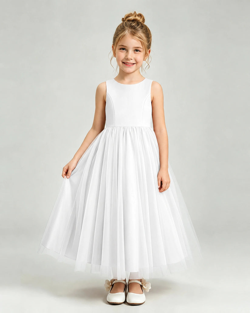 Ivory Tulle Flower Girl Dress Front View