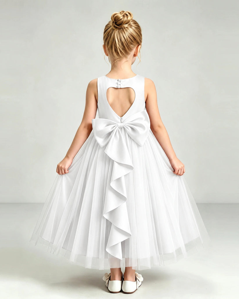 Ivory Tulle Flower Girl Dress Back View