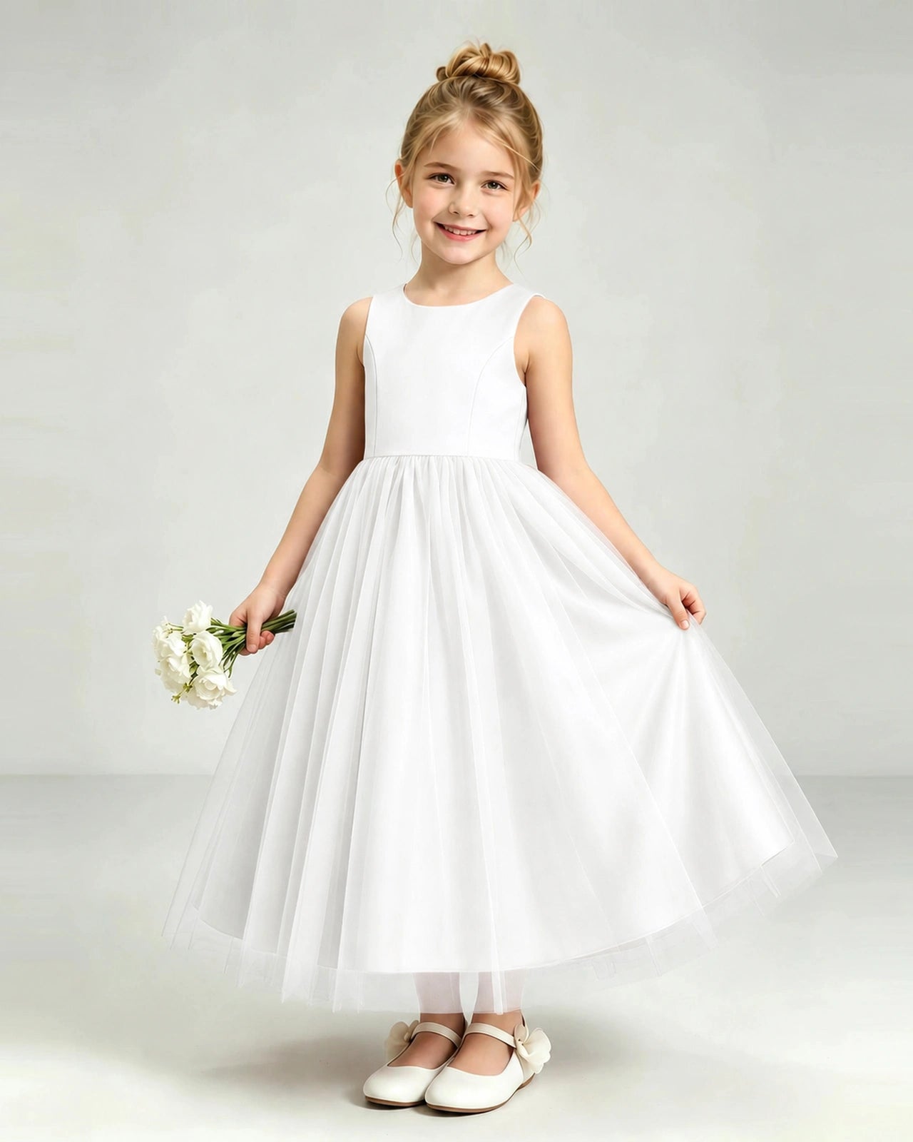 Ivory Tulle Flower Girl Dress Front View