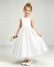 Ivory Tulle Flower Girl Dress Front View