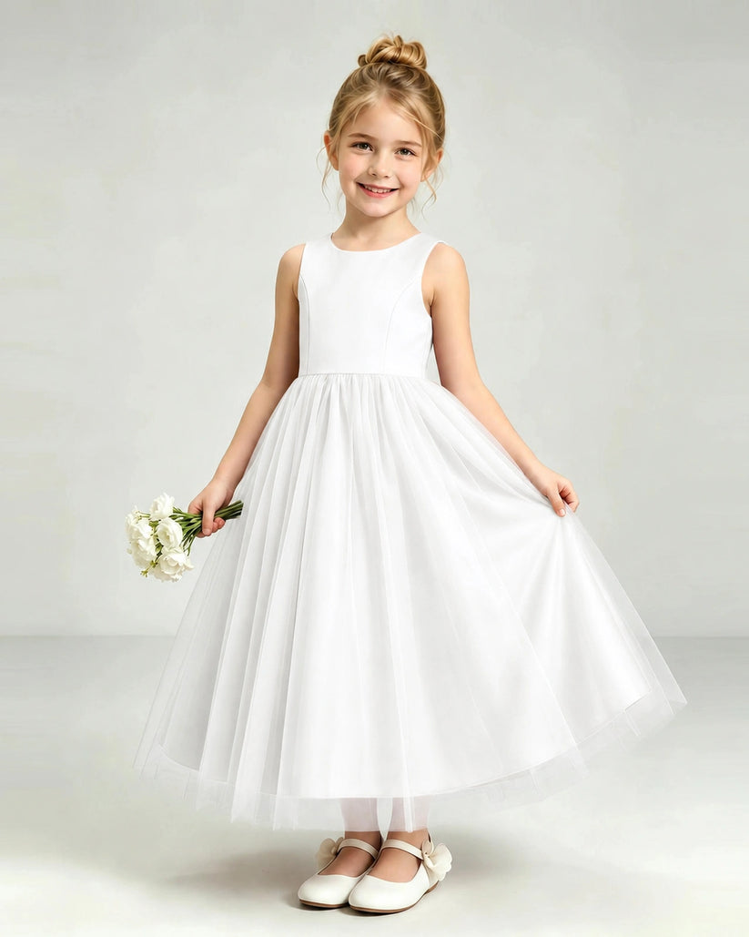 Ivory Tulle Flower Girl Dress Front View