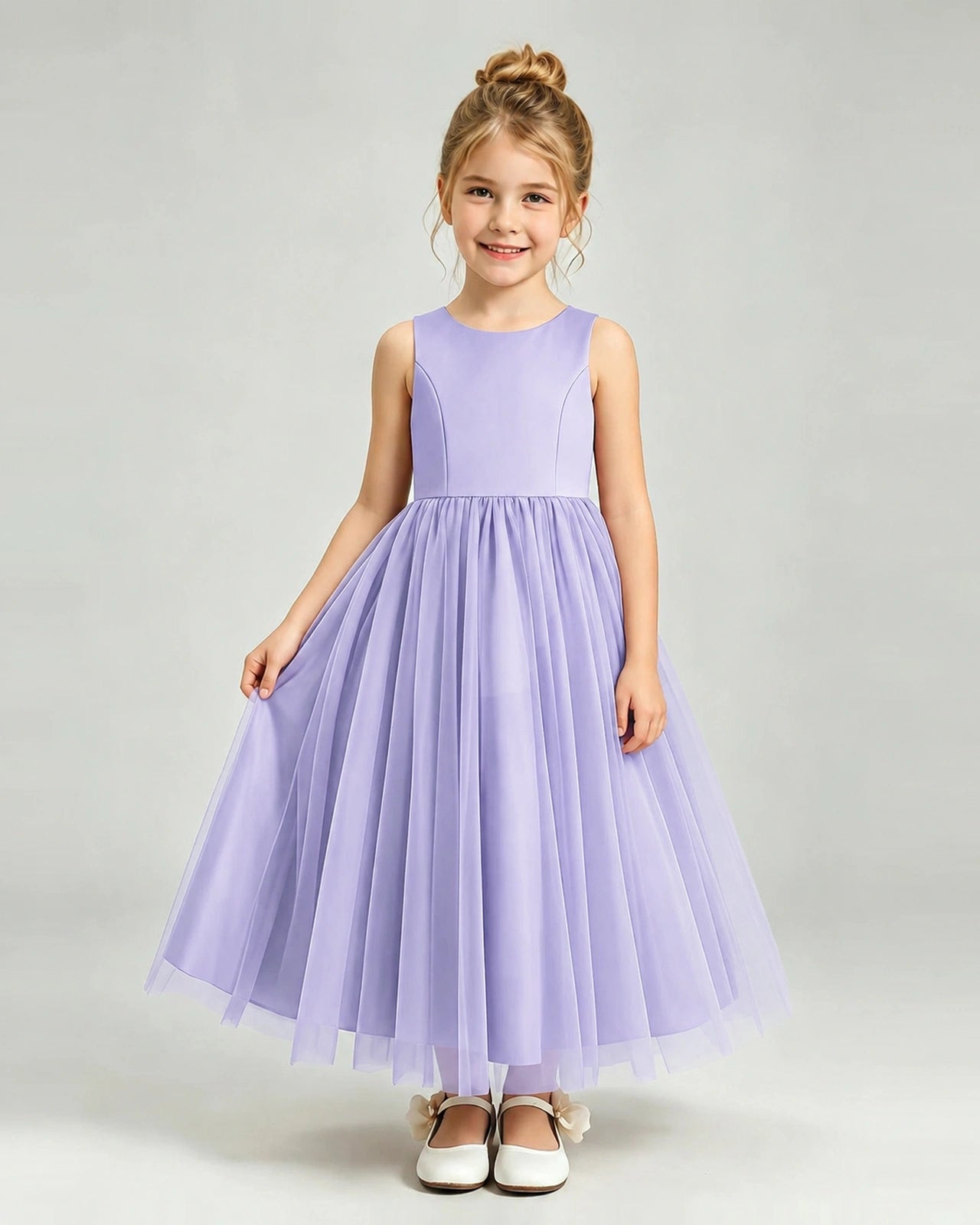 Lavender Tulle Flower Girl Dress Front View