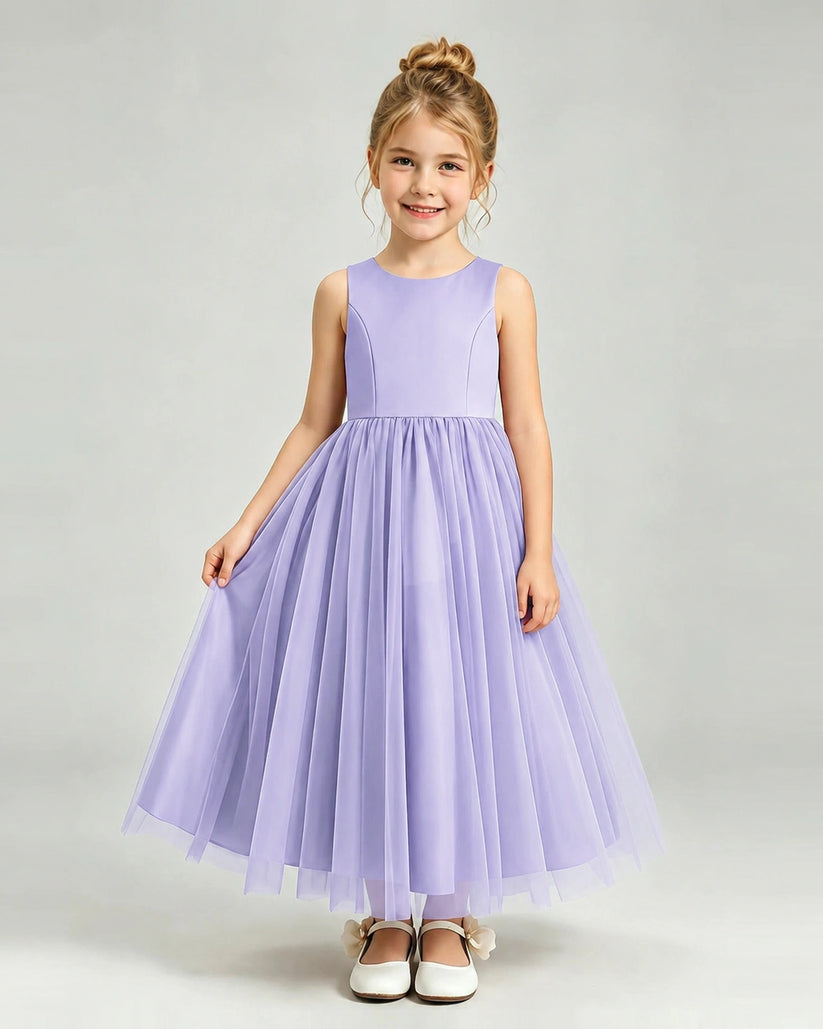 Lavender Tulle Flower Girl Dress Front View