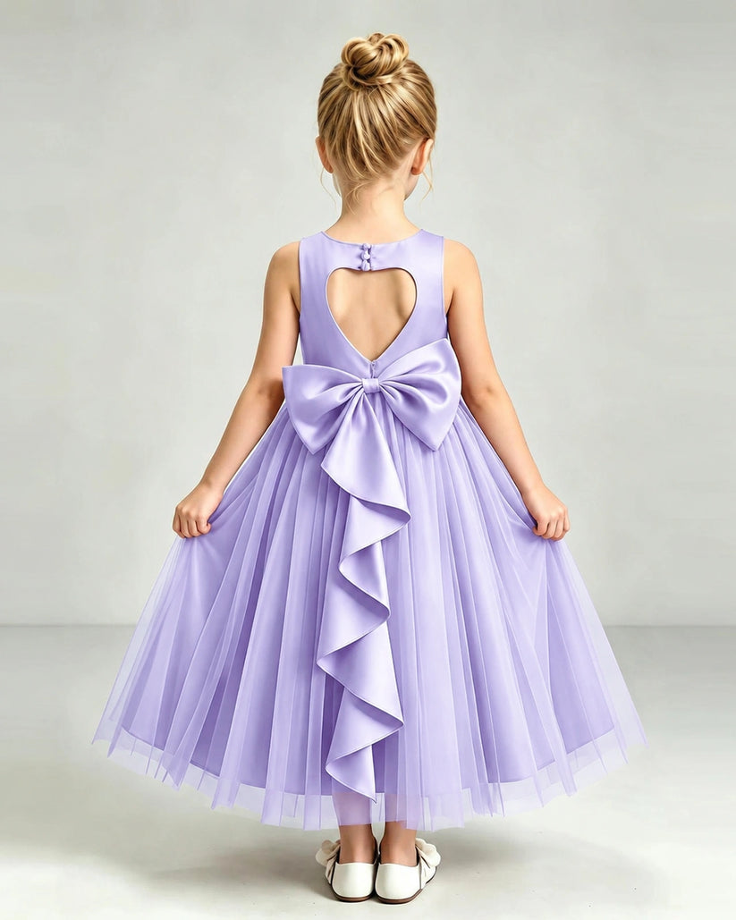 Lavender Tulle Flower Girl Dress Back View